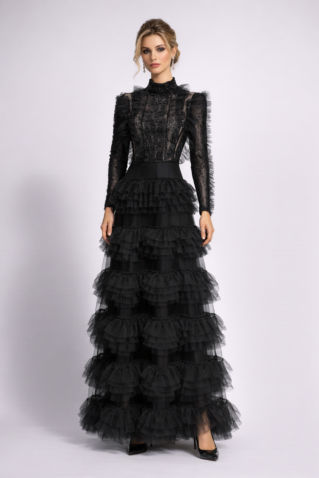 Midnight-black lace-sleeve