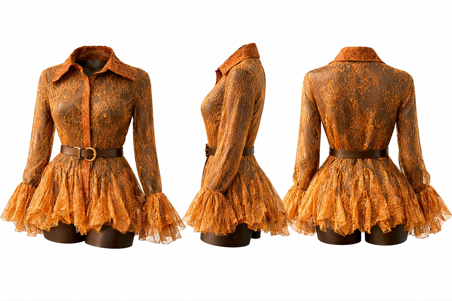 A lace blouse with a structured collar