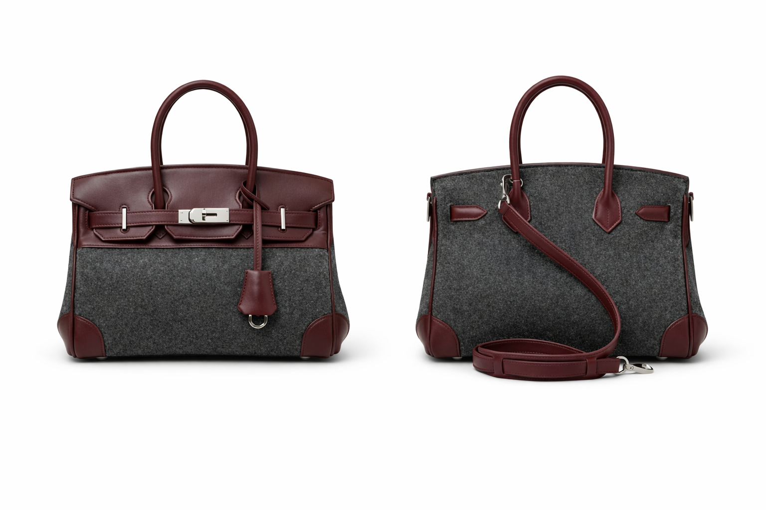 Two-tone leather and canvas tote bag