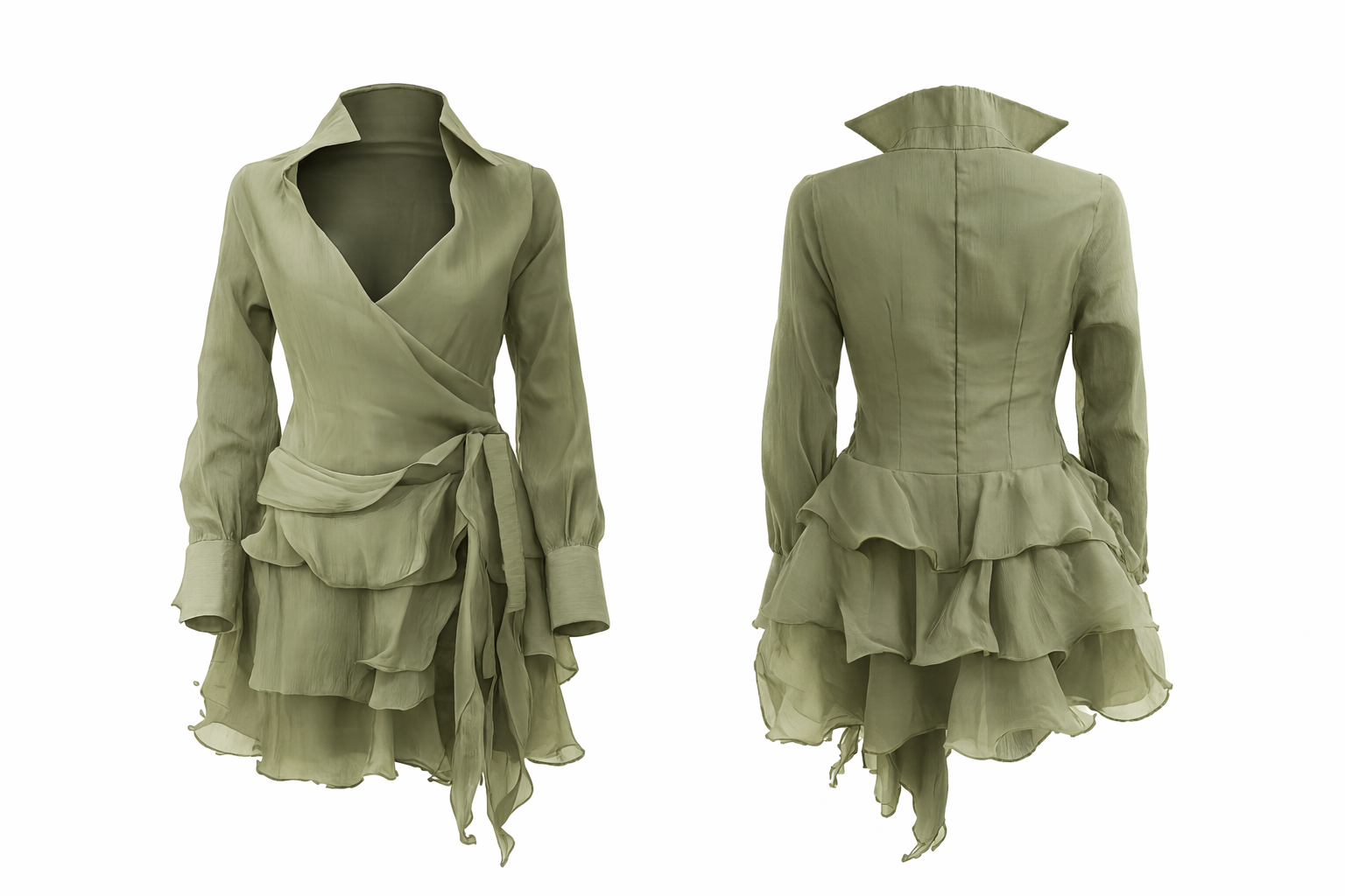 Olive-green wrap dress
