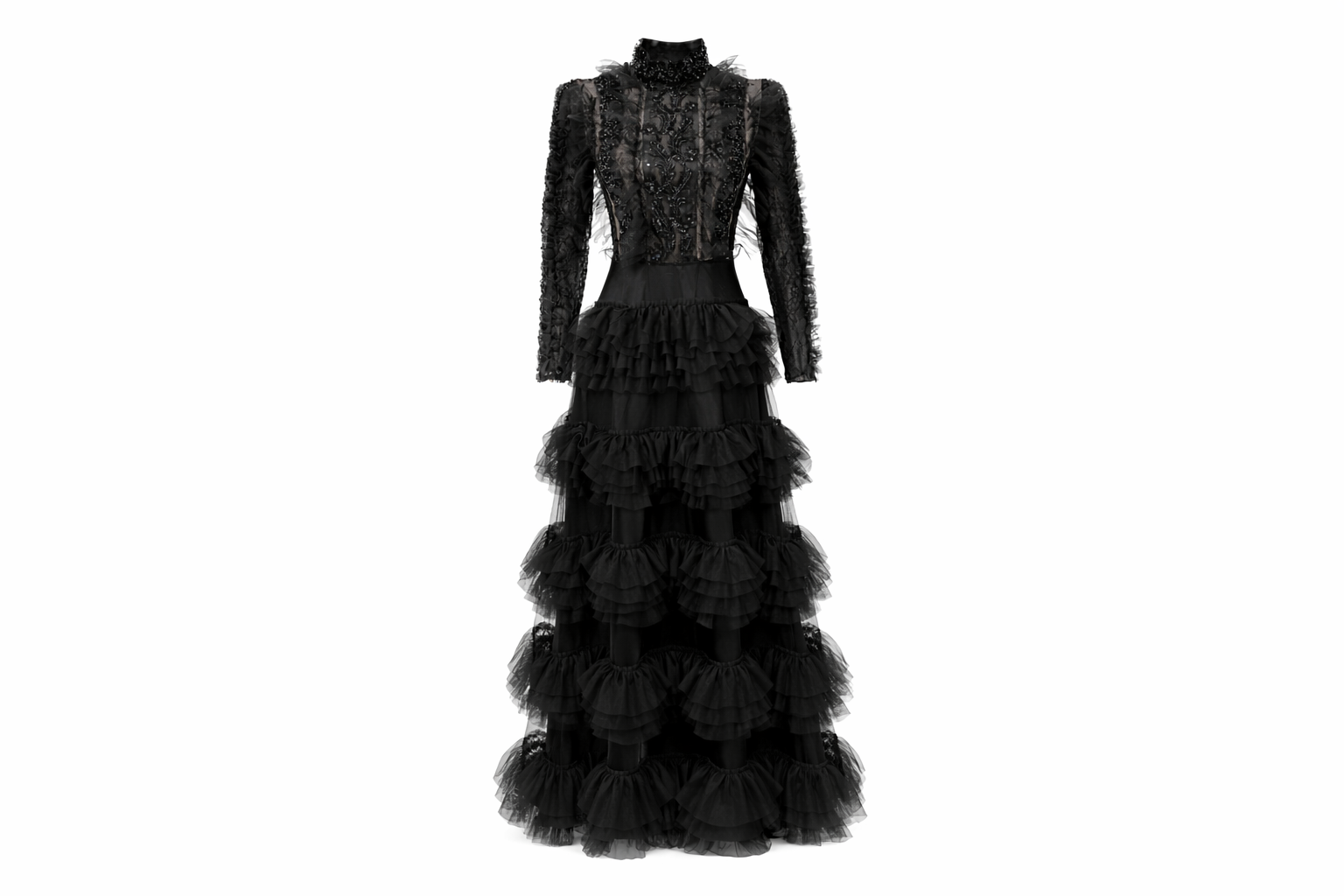 Midnight-black lace-sleeve
