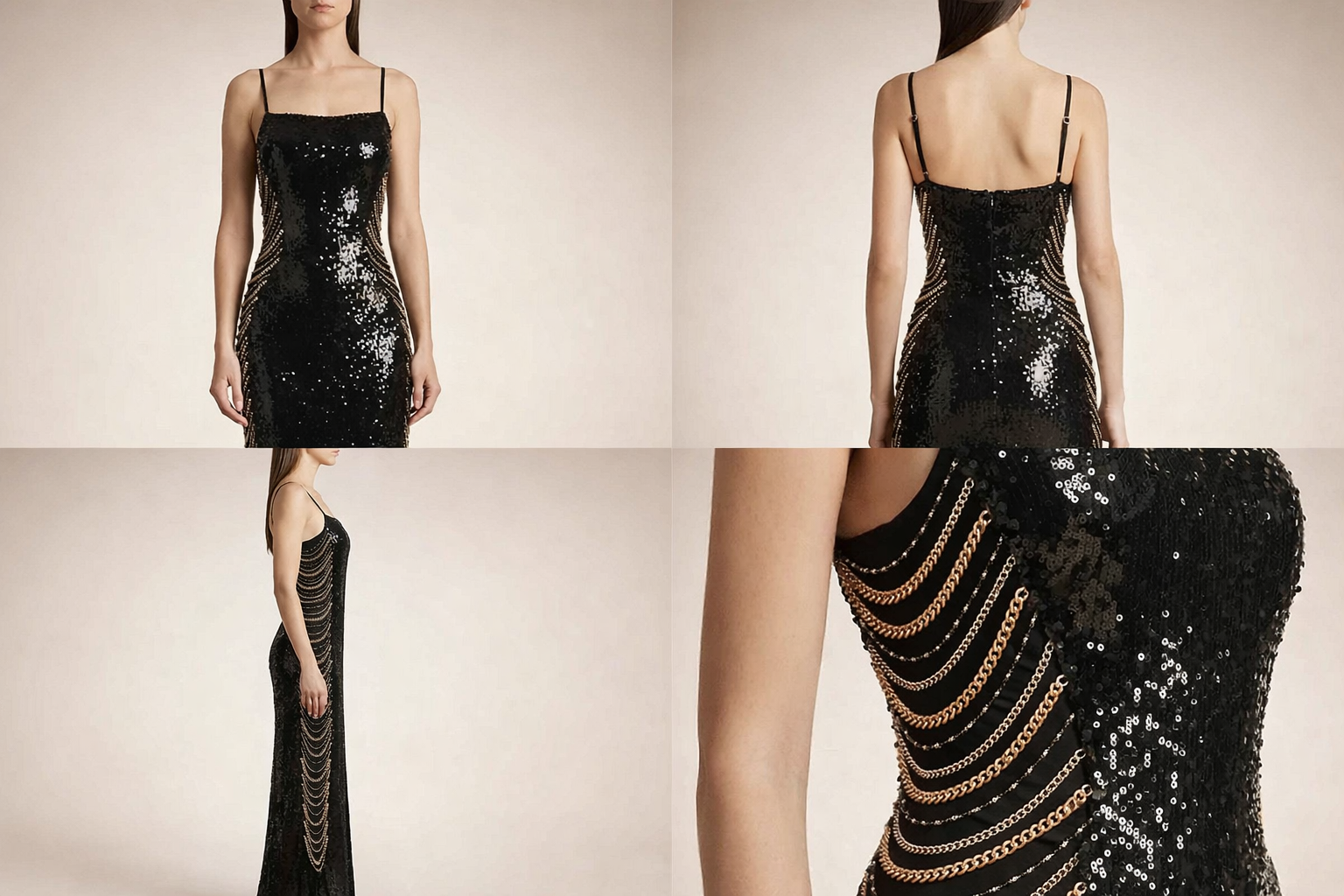 A glamorous black sequin evening gown
