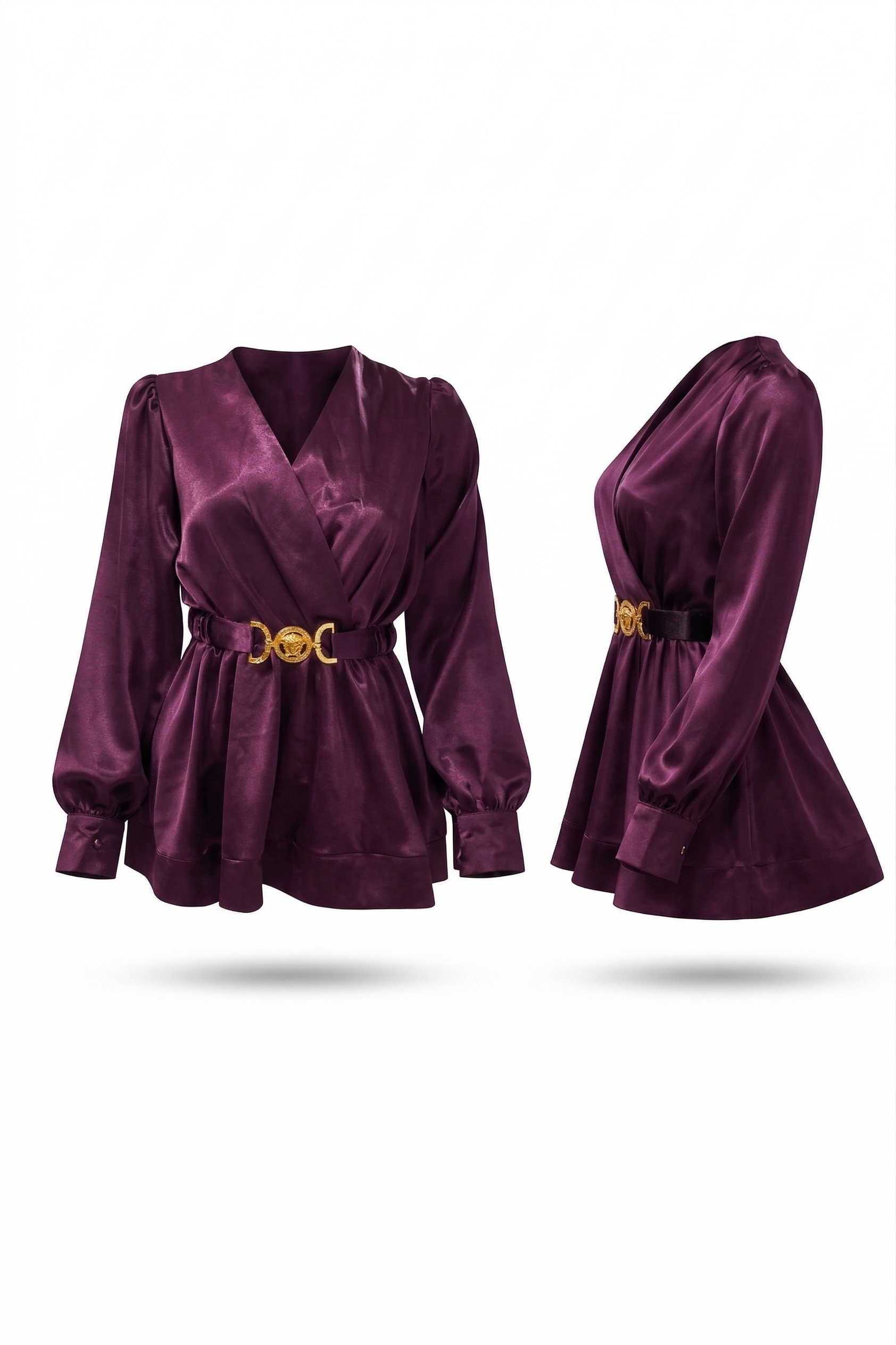 A satin blouse with a wrap-style