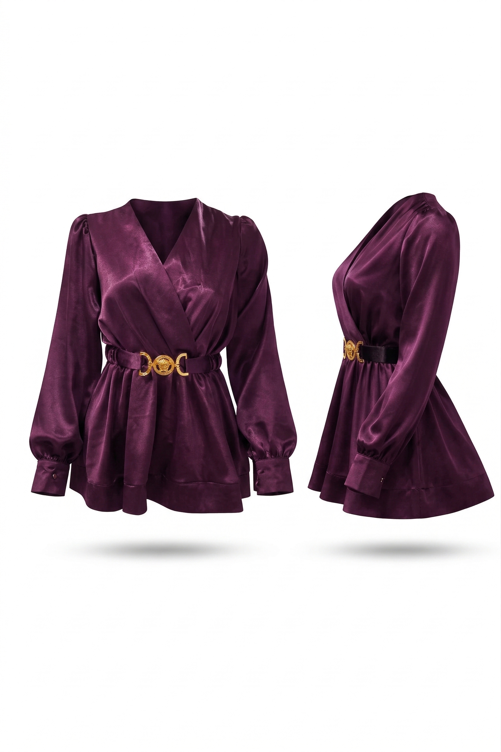 A satin blouse with a wrap-style