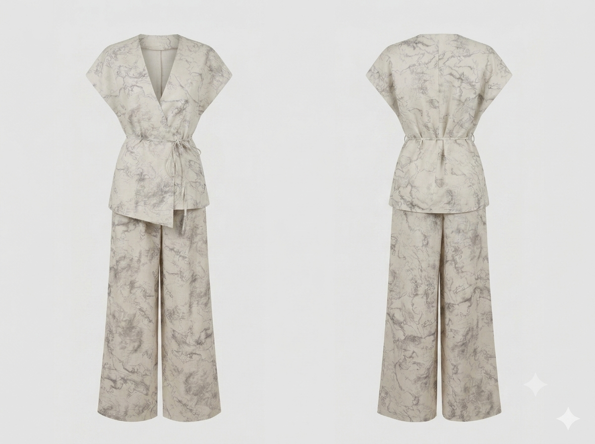 Two-piece set with a marble print