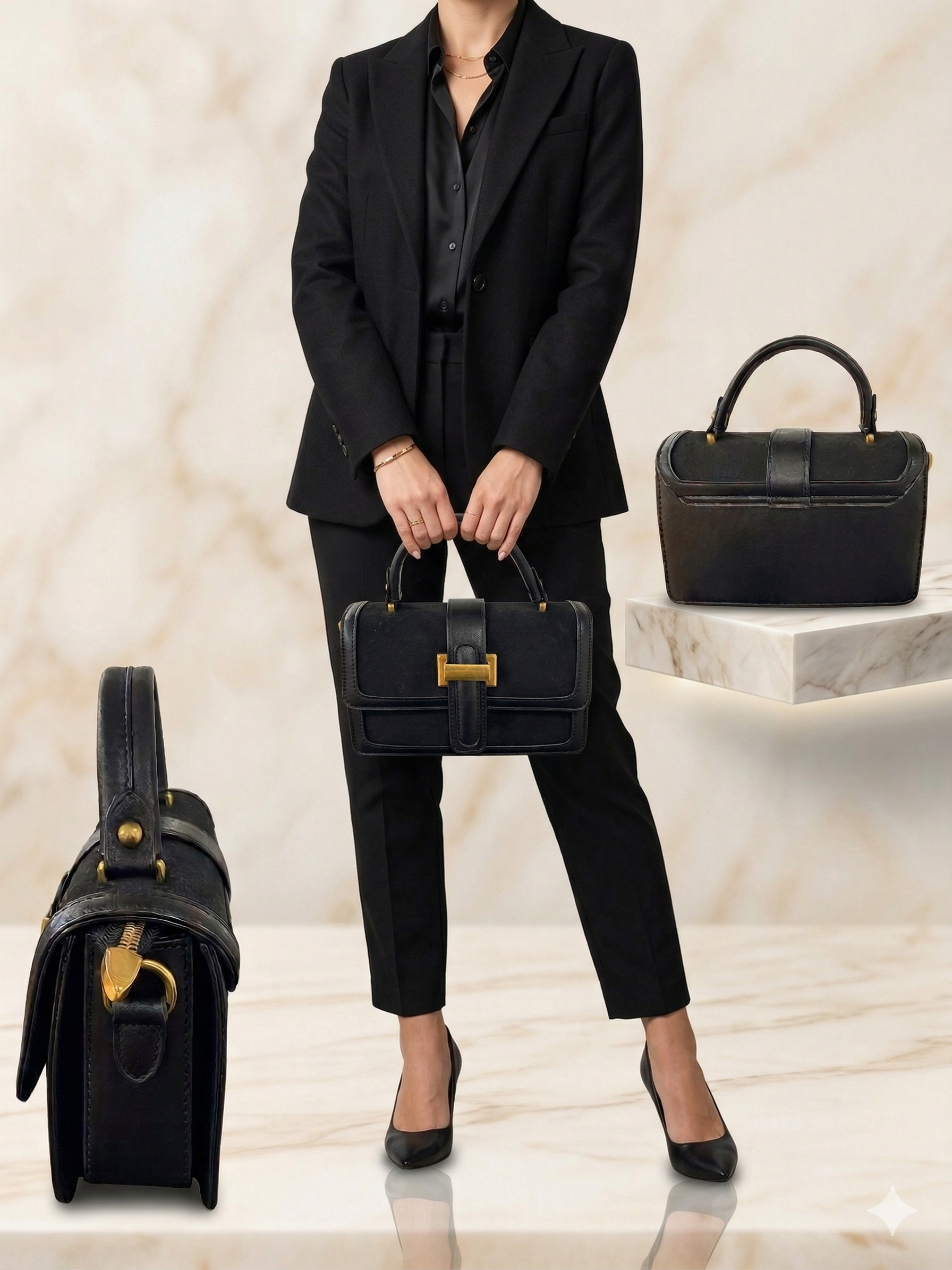 A sleek and timeless mini structured leather handbag