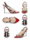 Bold red pointed-toe slingback heels