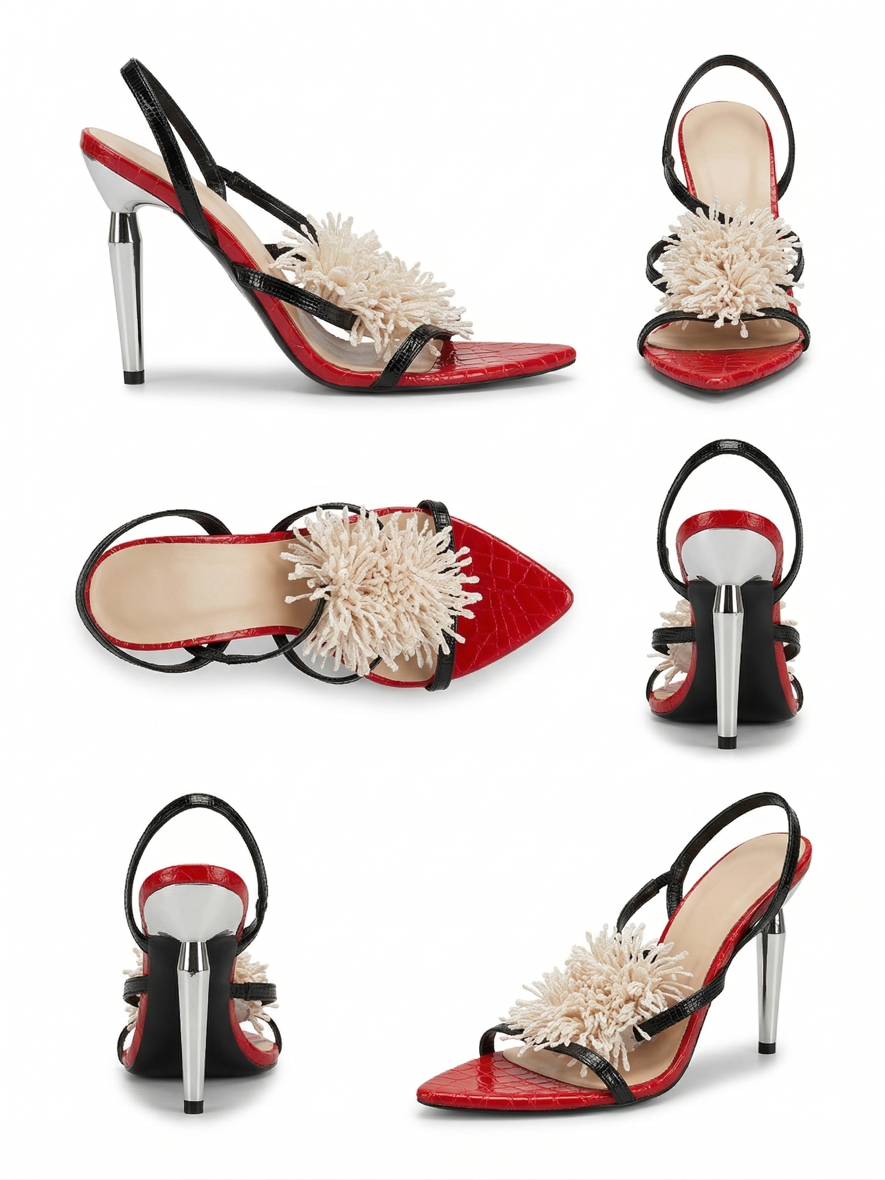 Bold red pointed-toe slingback heels
