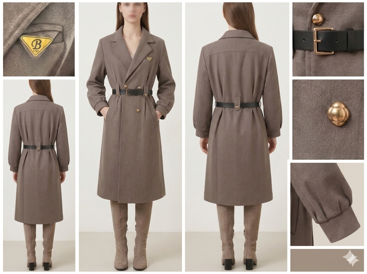 Amber's taupe coat