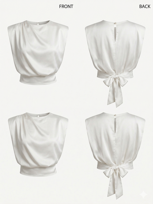 A satin blouse with a draped silhouette