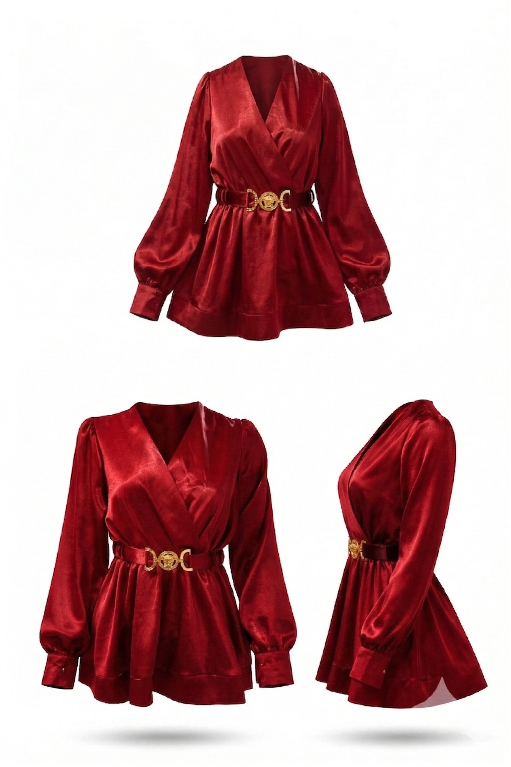 A satin blouse with a wrap-style