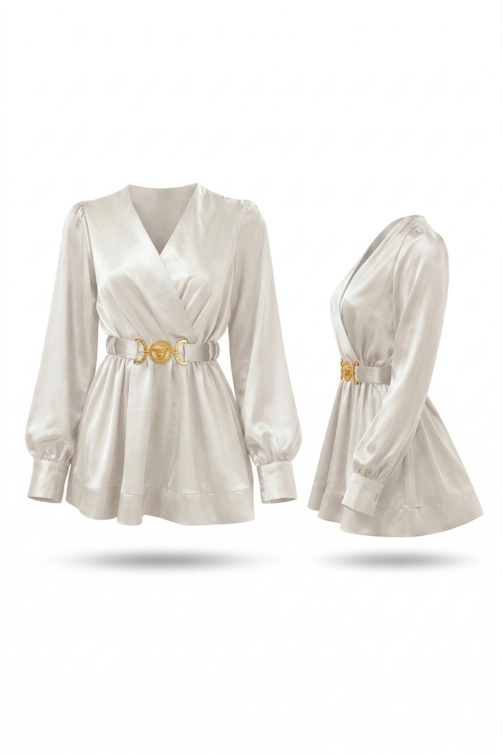 A satin blouse with a wrap-style