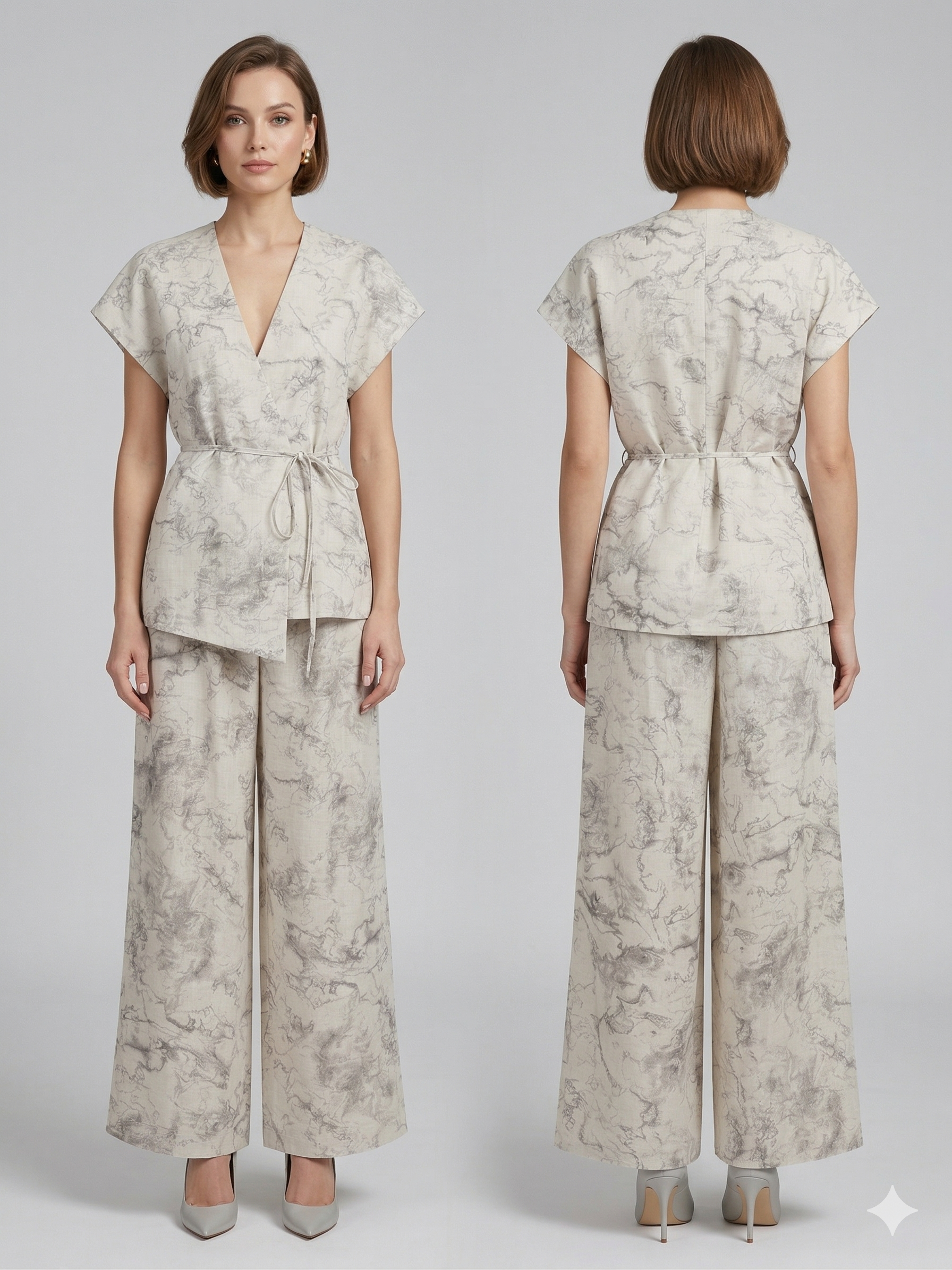 Two-piece set with a marble print