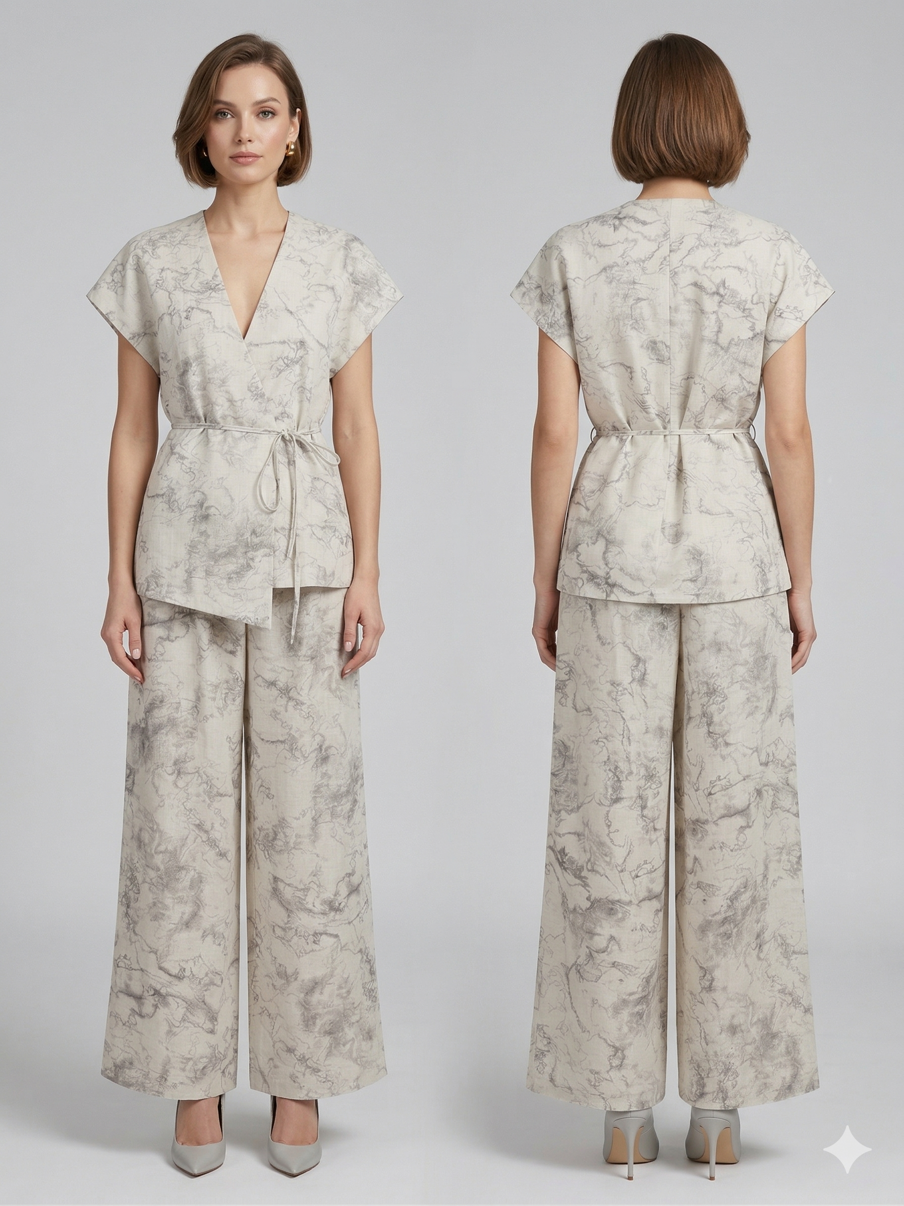 Two-piece set with a marble print