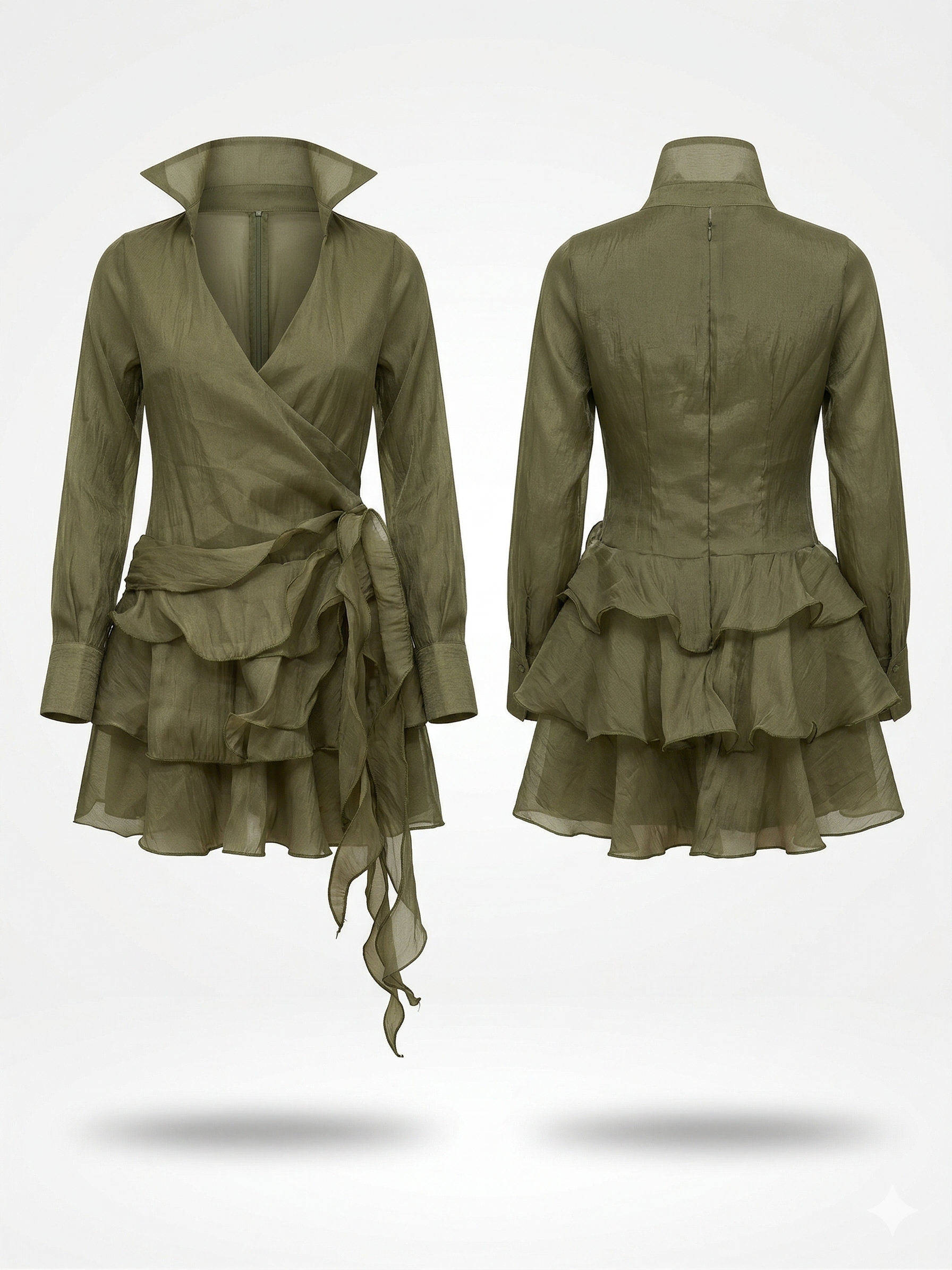 Olive-green wrap dress