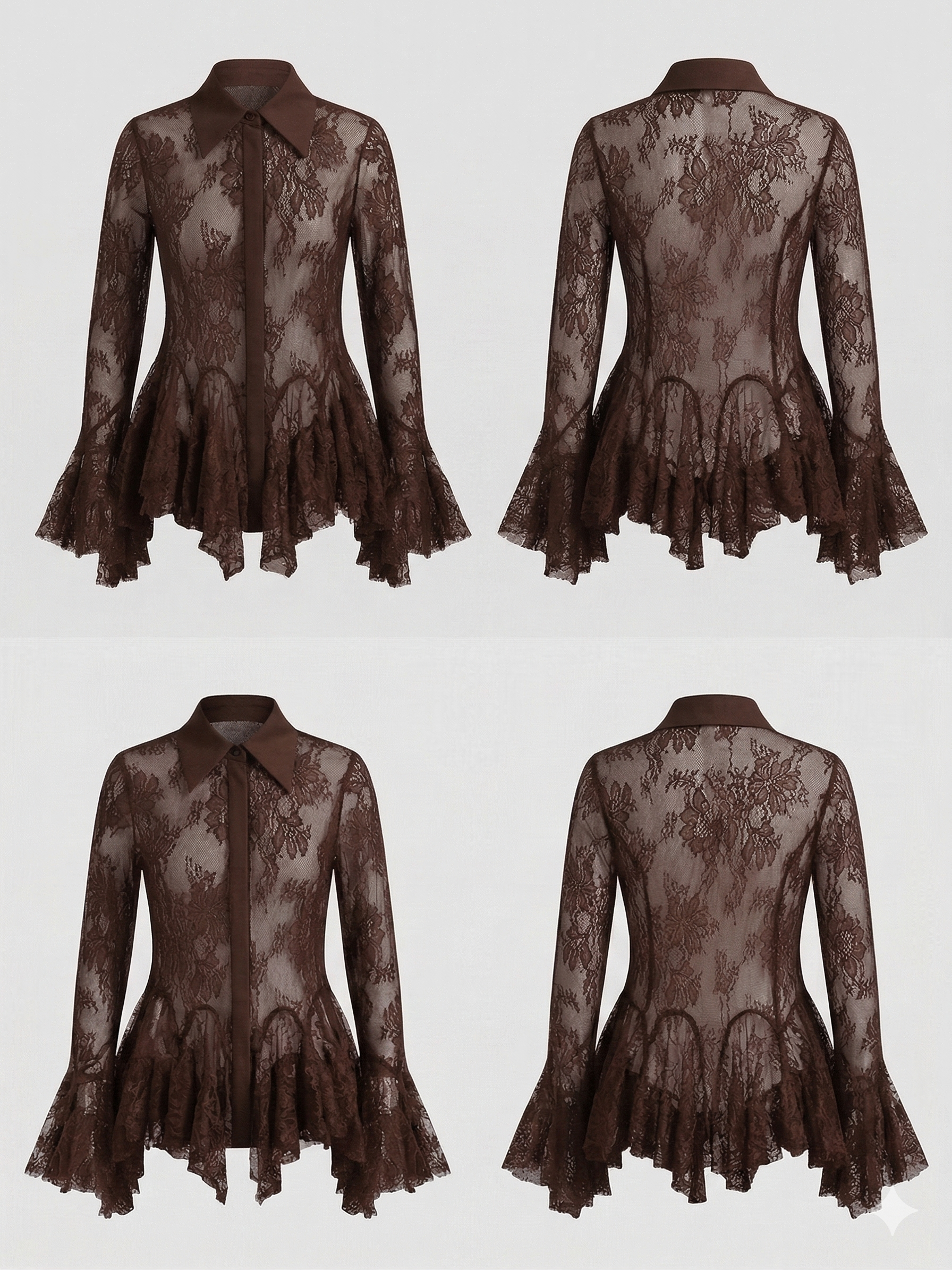 A lace blouse with a structured collar