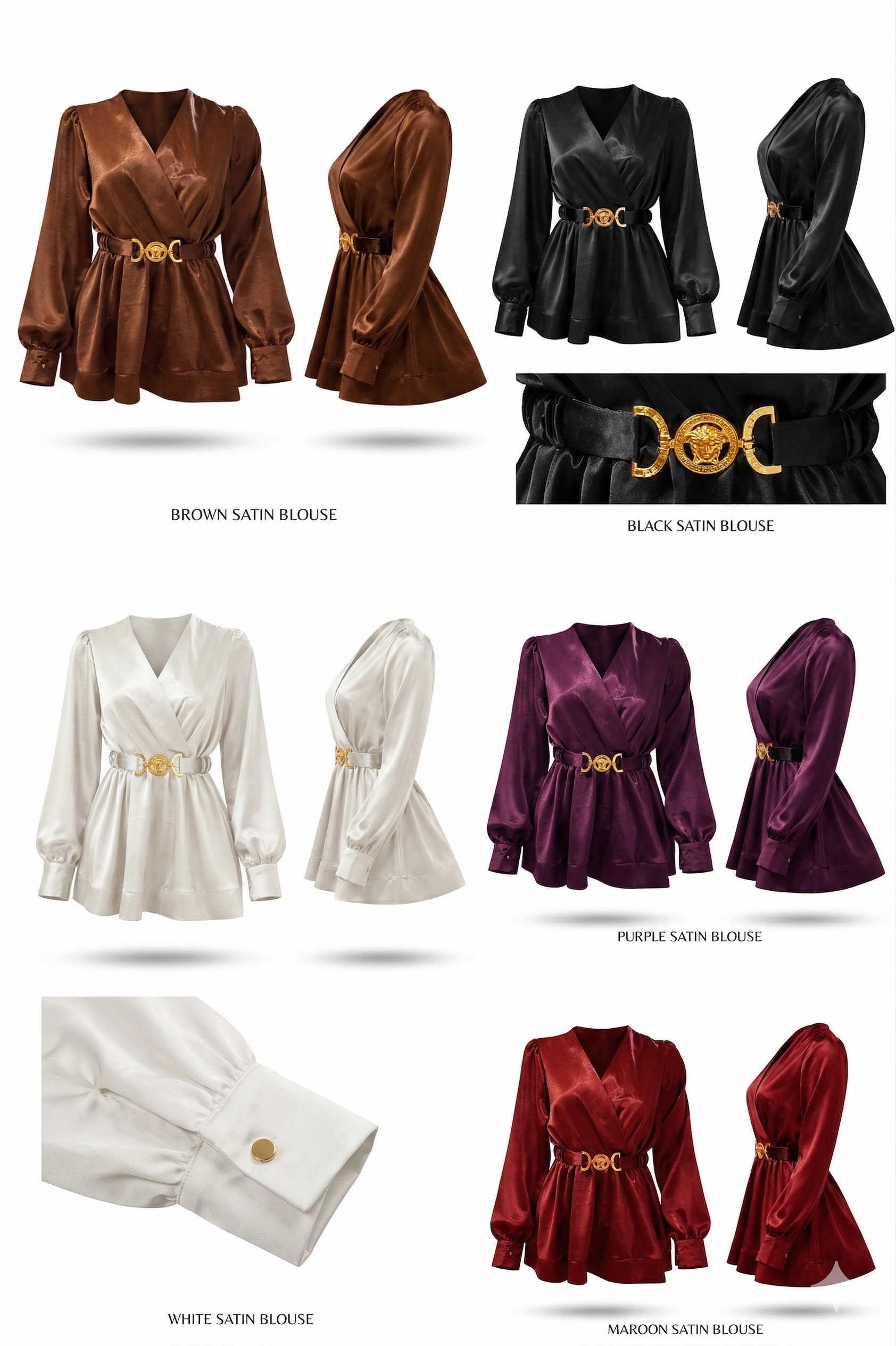 A satin blouse with a wrap-style