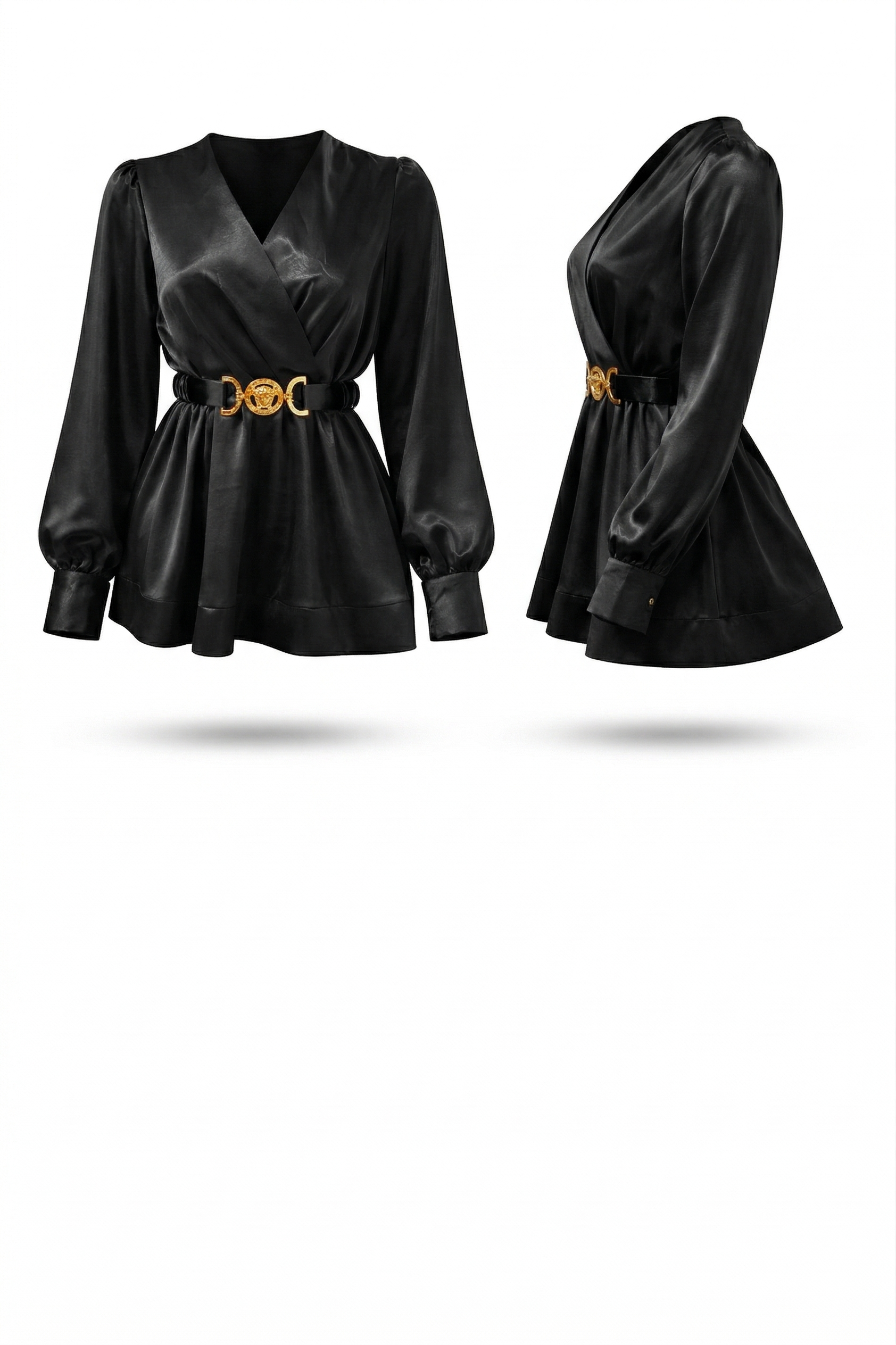 A satin blouse with a wrap-style