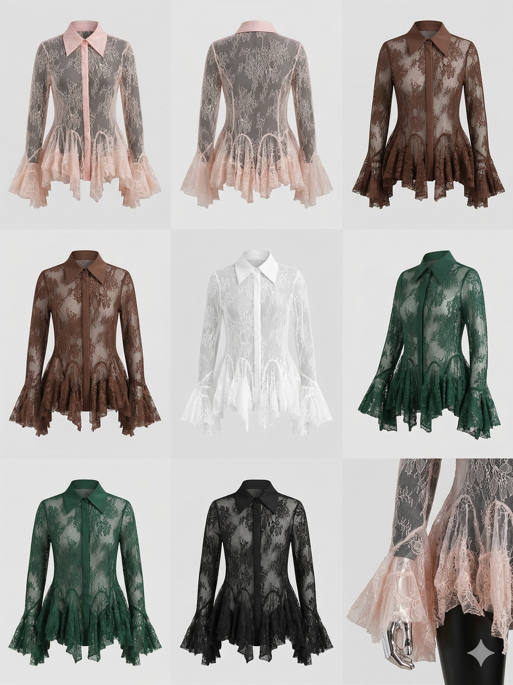 A lace blouse with a structured collar